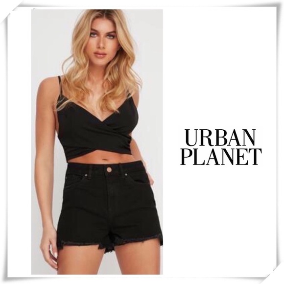Urban Planet Pants - Urban Planet High Rise Mom Denim Shorts New Black